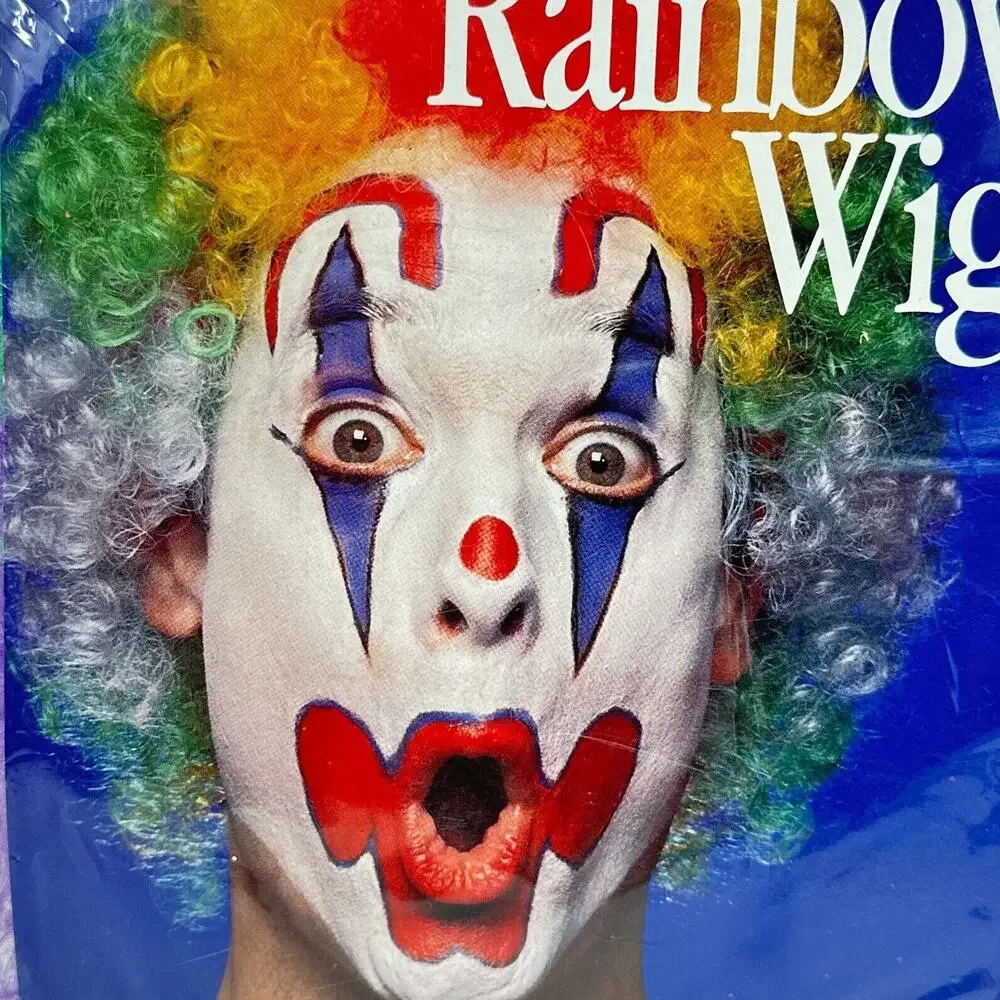 VTG 1996 Rainbow Clown Wig OS Halloween Costume Curly Multi Color Party Carnival